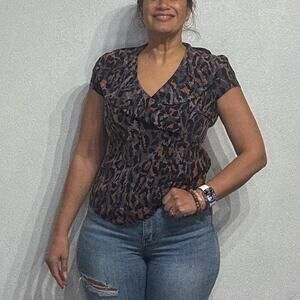 Classiques Entier Leopard Print Silk Ruffle Blouse Sz S